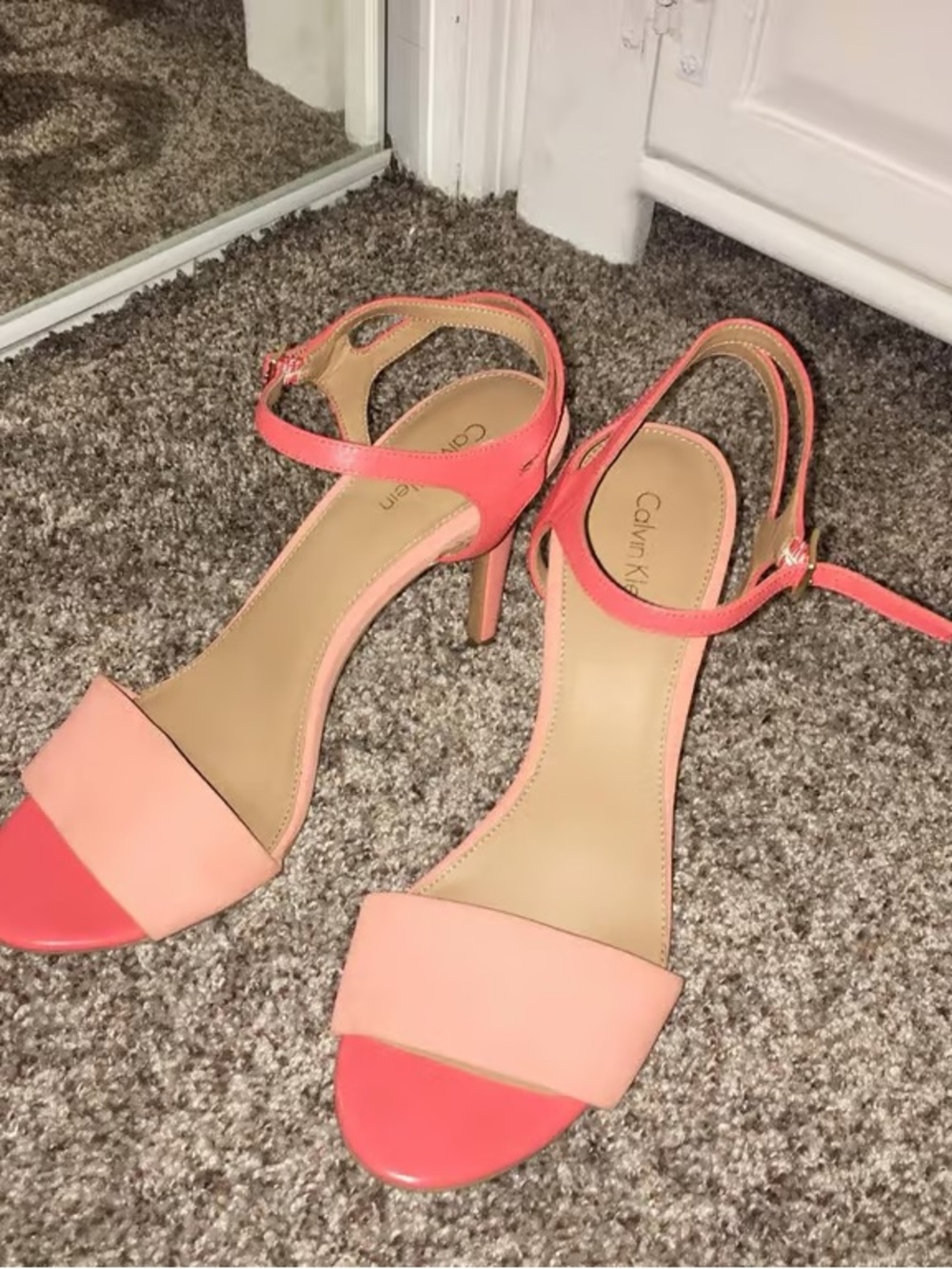 Calvin Klein Two-Tone Coral & Peach Open-Toe Ankle-Strap Heels